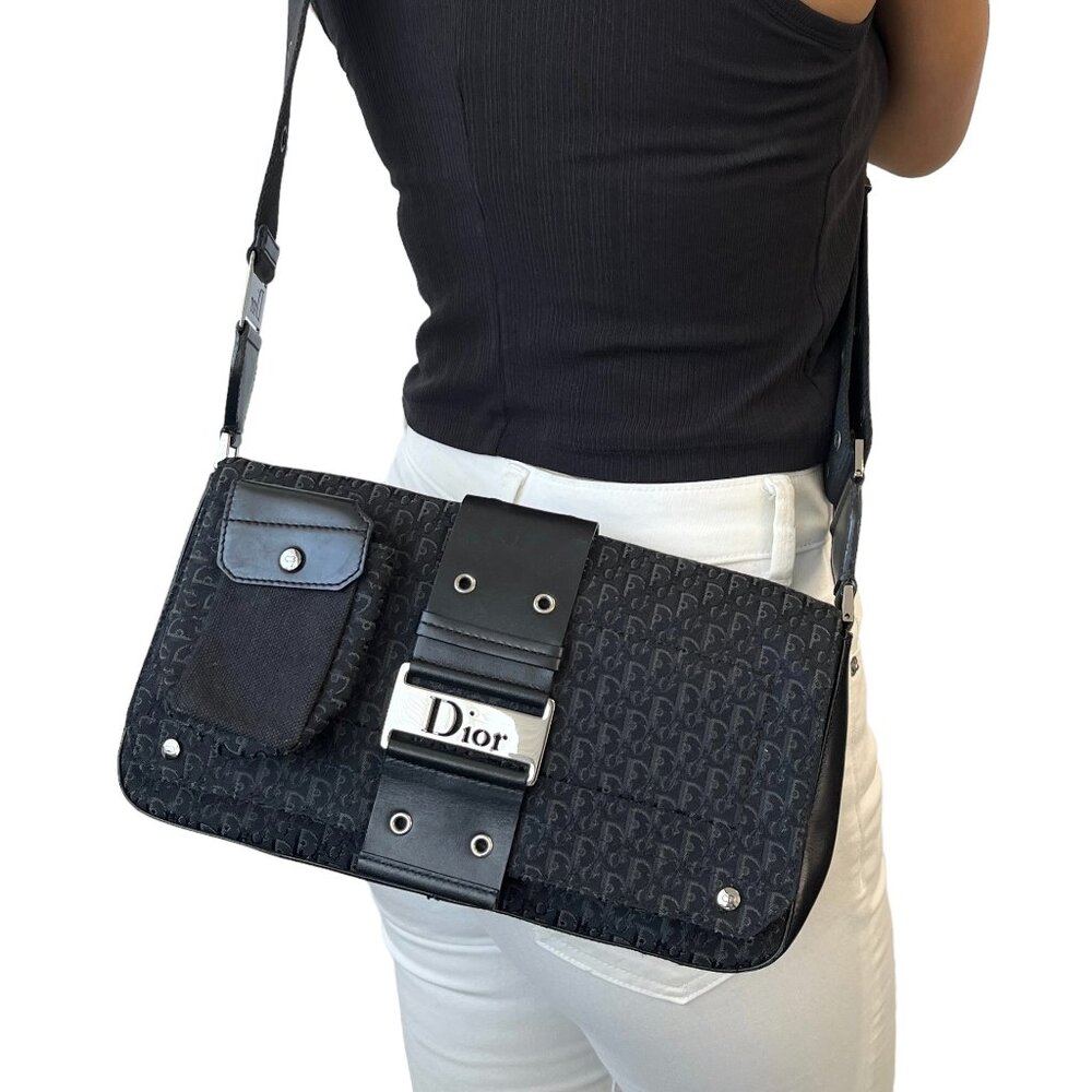 Christian Dior Vintage 2002 Trotter Monogram Street Chic 2way Bag Black [106341]